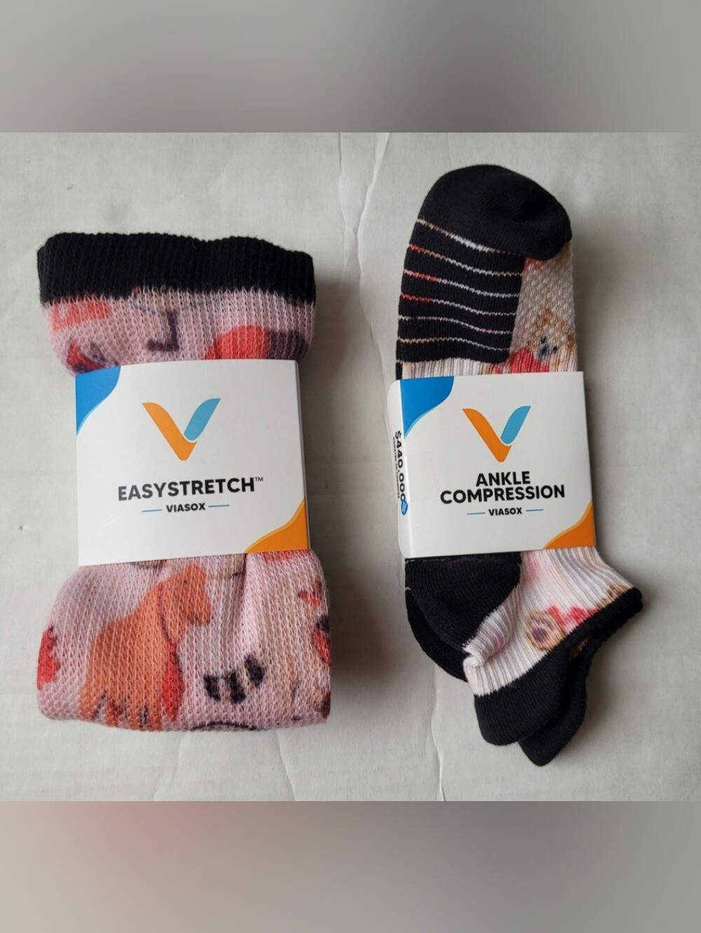 NEW VIASOX SOCKS EASYSTRETCH & ANKLE COMPRESSION PINK (2) M/L WOMEN 10 - 13